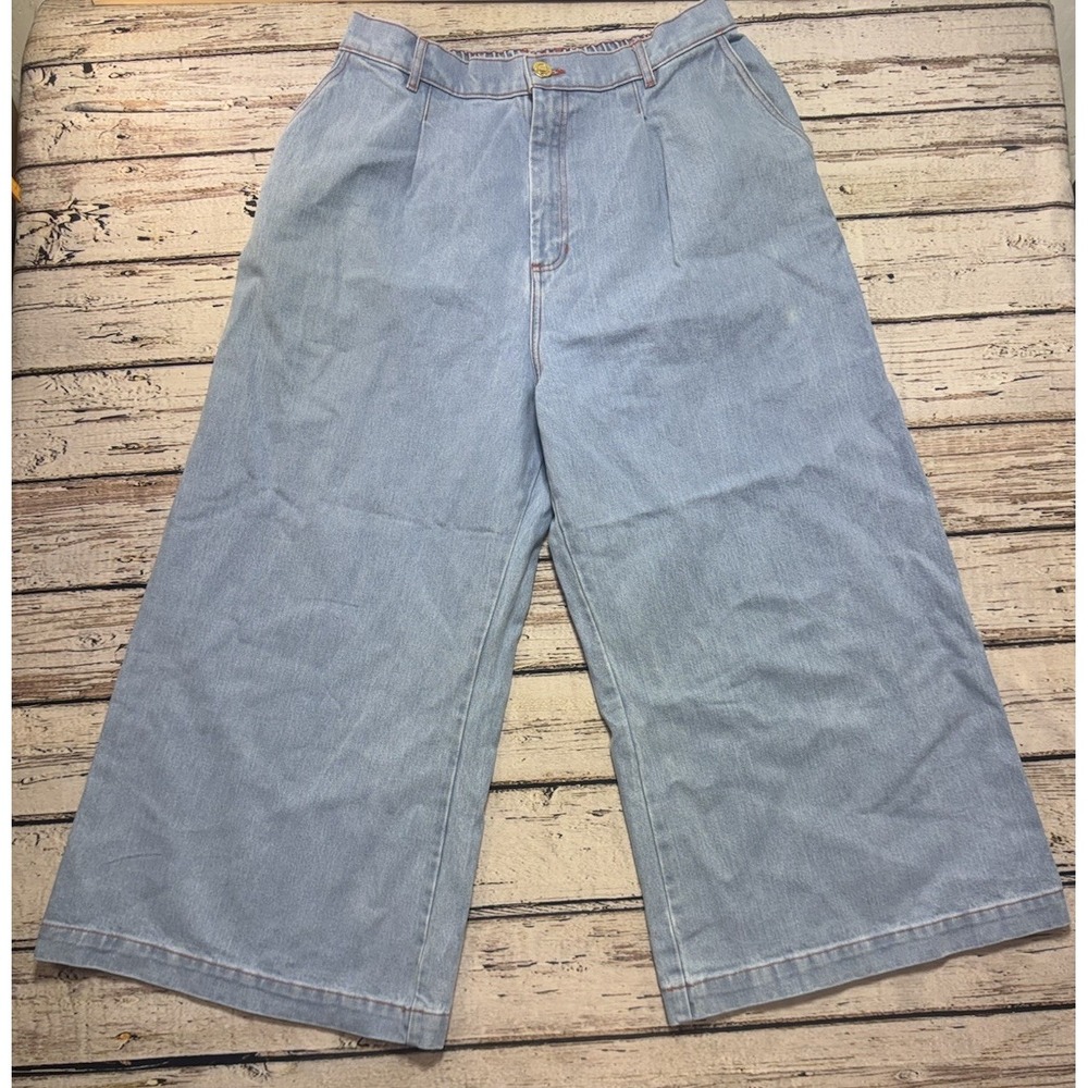 Big Bud Press Denim Trousers Jeans Womens Light Wash Blue Wide Leg Large Petite